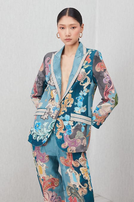 RANNA GILL Elaris Notch Collared Printed Jacket