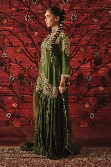 Shalkii Embroidered Silk Kurta Gharara Set 