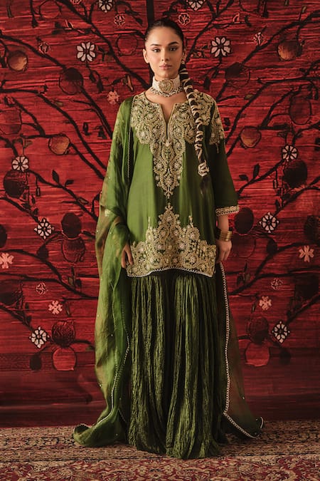 Shalkii Embroidered Silk Kurta Gharara Set 