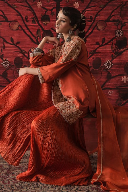 Shalkii Embroidered Short Kurta & Gharara Set 