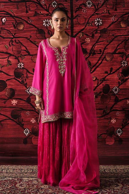 Shalkii Embroidered Kurta & Crinkled Gharara Set 