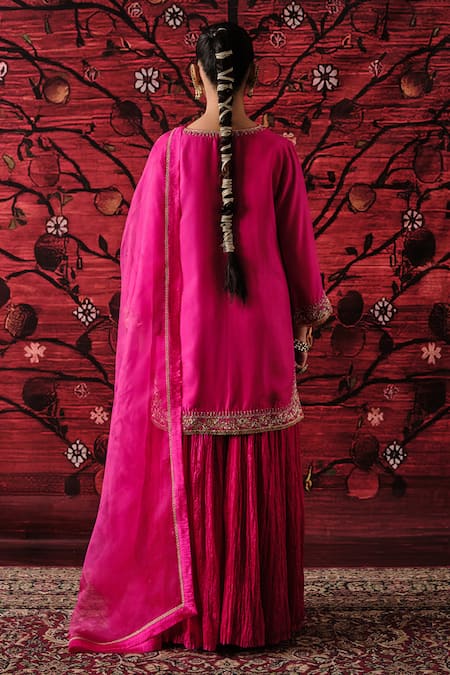 Shalkii Embroidered Kurta & Crinkled Gharara Set 