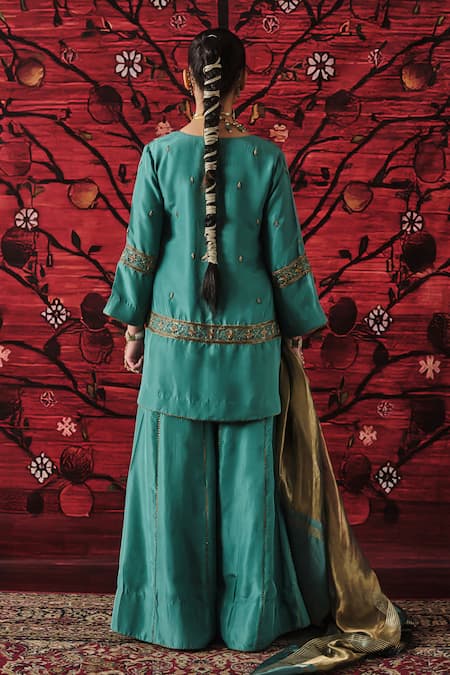 Shalkii Embroidered Short Kurta Gharara Set 