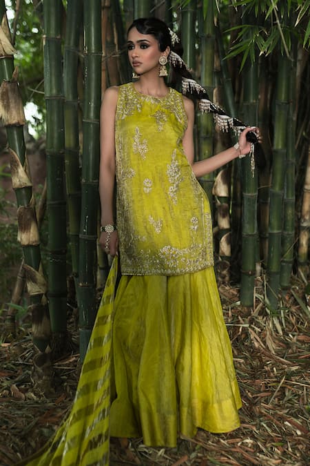 Shalkii Embroidered Tissue Kurta Gharara Set 