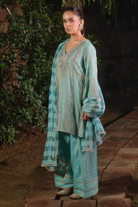 Shalkii Embroidered Short Kurta & Farshi Salwar Set 