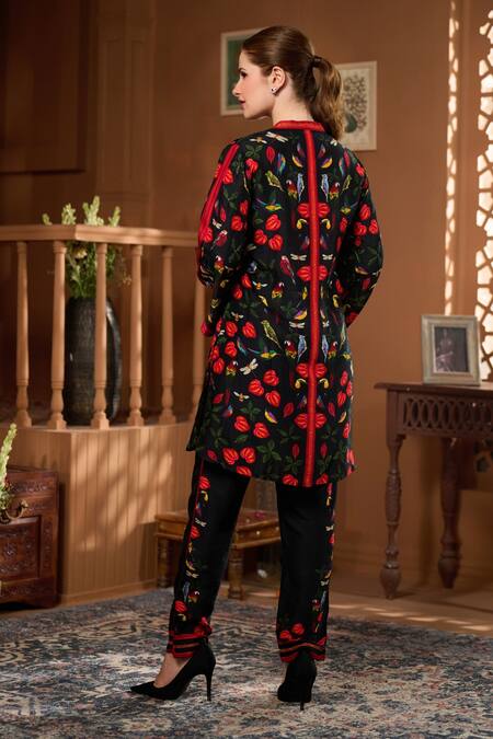 Buy Taroob Black Silk Embroidery Mandarin Collar Bagh-e-bulbul Embellished Kurta And Pant Set Online at Aza Fashions Buy_Taroob_Black Silk Embroidery Mandarin Collar Bagh-e-bulbul Embellished Kurta And Pant Set _Online_at_Aza_Fashions