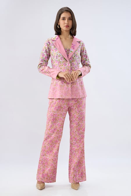 Raw & Rustic By Niti Bothra Pink Floral Print Blazer Set 