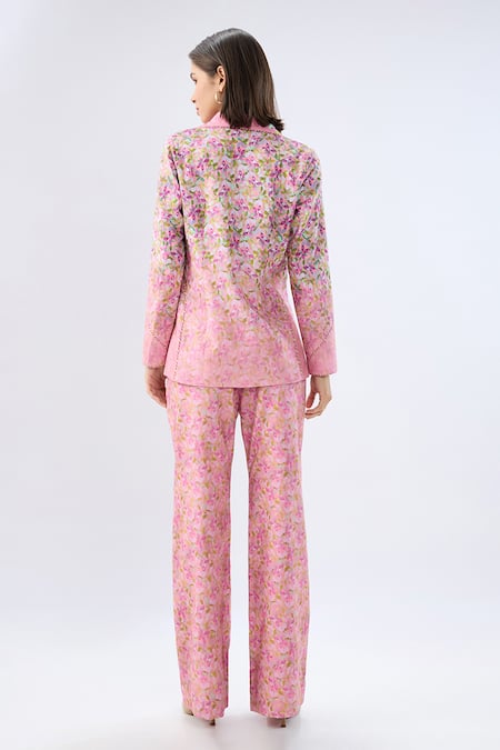 Raw & Rustic By Niti Bothra Pink Floral Print Blazer Set 