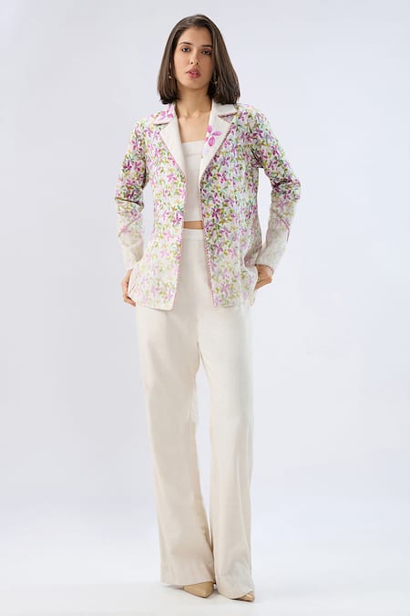 Raw & Rustic By Niti Bothra Ivory Floral Print Blazer Set 