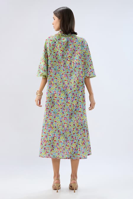Raw & Rustic By Niti Bothra Blue Floral Print Kaftan Dress 