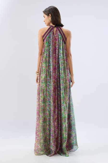 Raw & Rustic By Niti Bothra Multicolor Halter Neck Printed Dress 