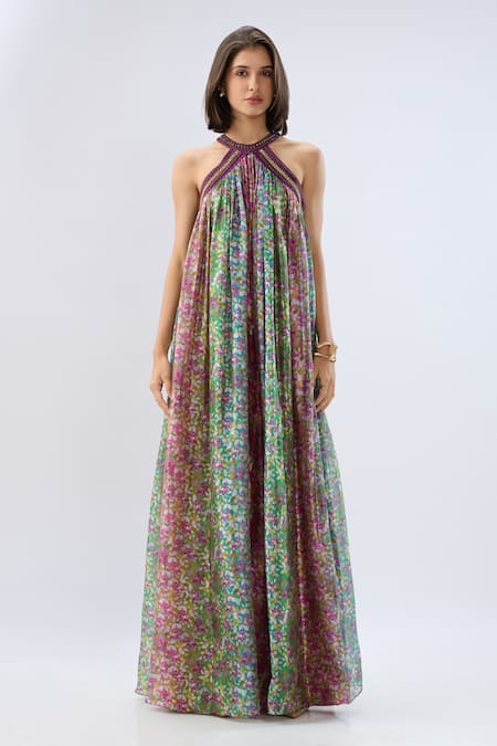 Raw & Rustic By Niti Bothra Multicolor Halter Neck Printed Dress 
