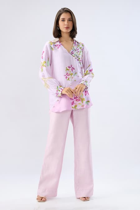 Raw & Rustic By Niti Bothra Periwinkle Floral Print Top With Flared Pant 