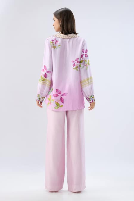Raw & Rustic By Niti Bothra Periwinkle Floral Print Top With Flared Pant 
