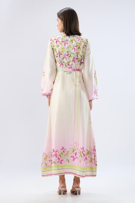 Raw & Rustic By Niti Bothra Ivory Petunia Floral Print Wrap Dress 