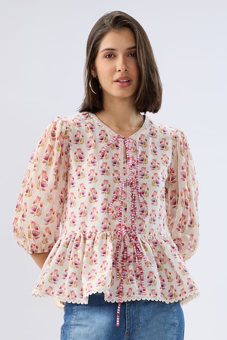 Raw & Rustic By Niti Bothra Floral Print Peplum Top 
