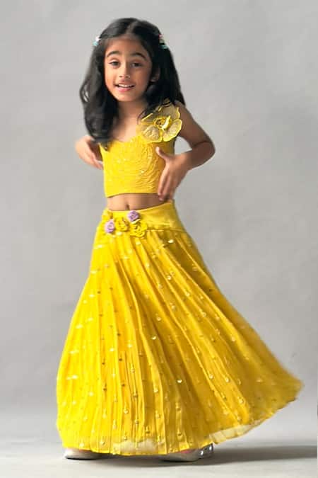 Buy_Merge Design_Mustard Georgette Embroidery, Sequins, Embellished Skirt And Blouse Co-ord Set _Online_at_Aza_Fashions