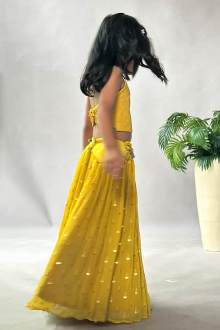 Shop_Merge Design_Mustard Georgette Embroidery, Sequins, Embellished Skirt And Blouse Co-ord Set _Online_at_Aza_Fashions