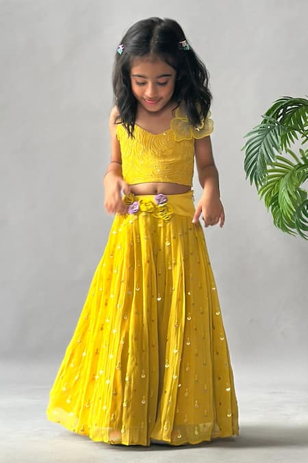 Merge Design_Mustard Georgette Embroidery, Sequins, Embellished Skirt And Blouse Co-ord Set _at_Aza_Fashions