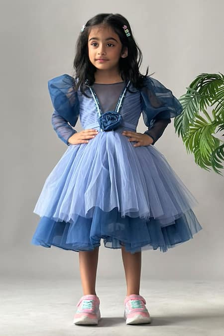 Merge Design Puff Sleeves & Rosette Layered Dress 