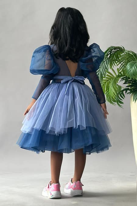 Merge Design Puff Sleeves & Rosette Layered Dress 