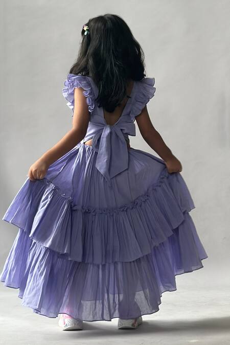 Buy_Merge Design_Purple Cotton Embroidery Back Tie-up Ruffled Tiered Dress _Online_at_Aza_Fashions