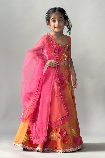 Buy Merge Design Orange Satin, Organza Applique, Stones, Beads, Fabric Floral Lehenga Set Online at Aza Fashions Buy_Merge Design_Orange Satin, Organza Applique, Stones, Beads, Fabric Floral Lehenga Set _Online_at_Aza_Fashions