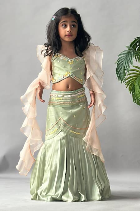 Merge Design Pleated Lehenga Ruffled Dupatta Set 