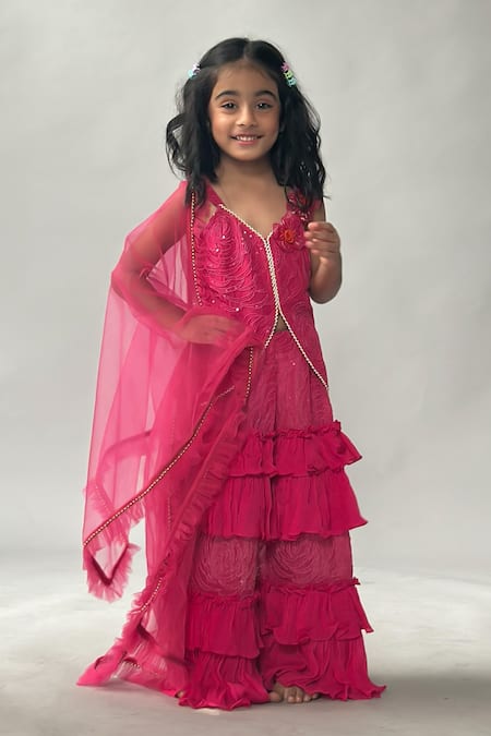 Merge Design Embellished Kurta Ruffled Sharara Set 