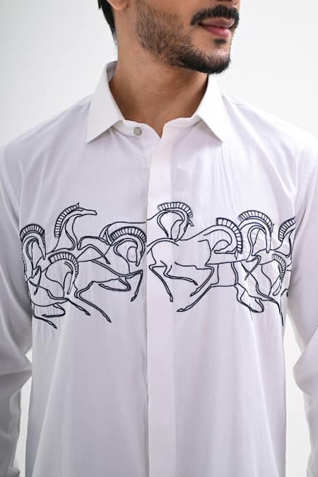 Shop_Kalpana Naik_White Cotton Satin Embroidery Trotting Tales Hand Shirt 