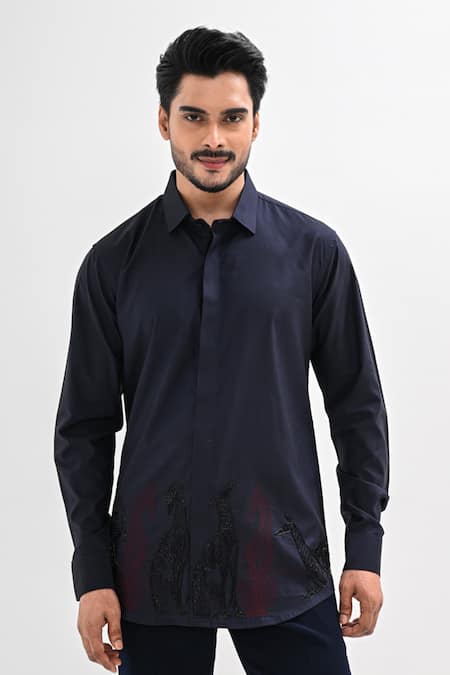 Kalpana Naik Nocturnal Navy Hand Embroidered Shirt 
