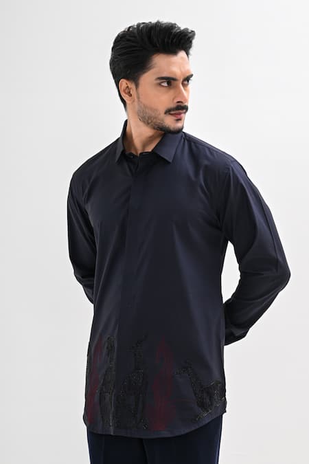 Buy Kalpana Naik Navy Cotton Satin Embroidery, Beads Nocturnal Hand Shirt Online at Aza Fashions Buy_Kalpana Naik_Navy Cotton Satin Embroidery, Beads Nocturnal Hand Shirt _Online_at_Aza_Fashions
