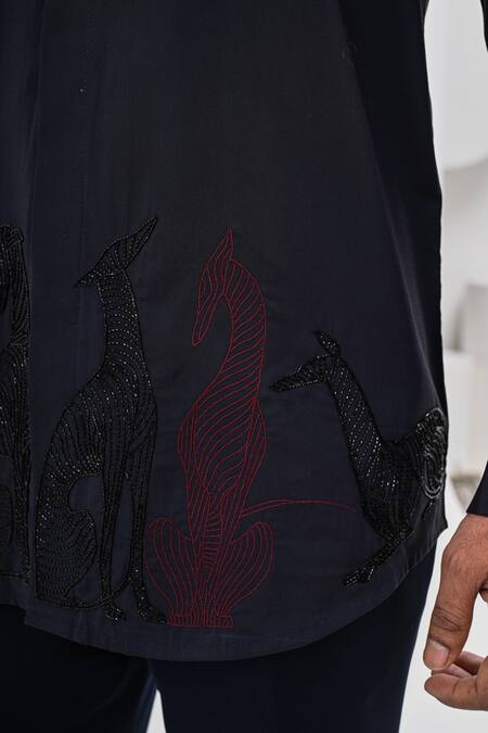 Kalpana Naik Navy Cotton Satin Embroidery, Beads Nocturnal Hand Shirt at Aza Fashions Kalpana Naik_Navy Cotton Satin Embroidery, Beads Nocturnal Hand Shirt _at_Aza_Fashions