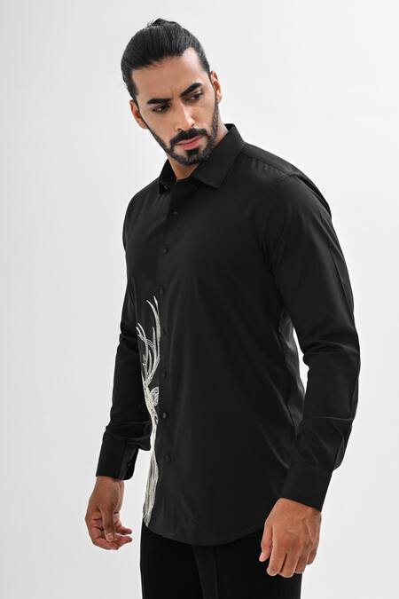 Kalpana Naik Black Cotton Satin Embroidery, Beads Antler Grace Hand Shirt Online at Aza Fashions Kalpana Naik_Black Cotton Satin Embroidery, Beads Antler Grace Hand Shirt _Online_at_Aza_Fashions