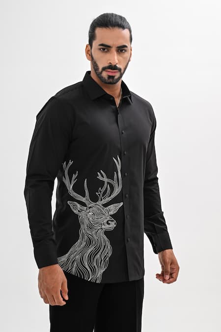 Kalpana Naik Black Cotton Satin Embroidery, Beads Antler Grace Hand Shirt