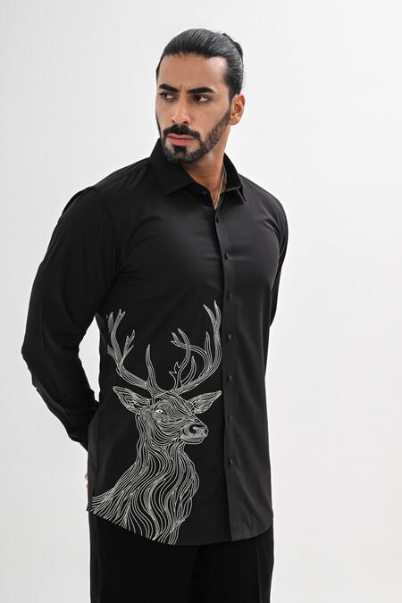 Shop Kalpana Naik Black Cotton Satin Embroidery, Beads Antler Grace Hand Shirt Online at Aza Fashions Shop_Kalpana Naik_Black Cotton Satin Embroidery, Beads Antler Grace Hand Shirt _Online_at_Aza_Fashions