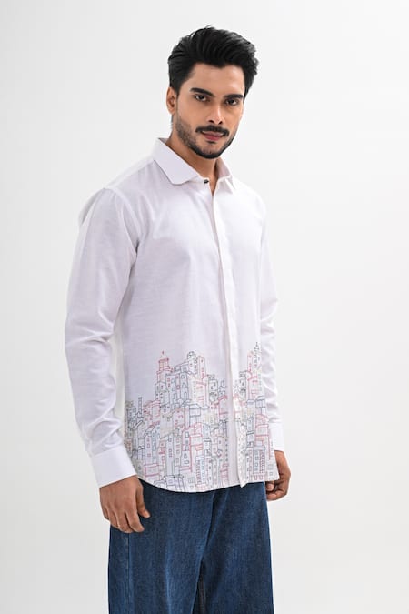 Buy Kalpana Naik White Linen Embroidery Threaded Homes Hand Shirt Online at Aza Fashions Buy_Kalpana Naik_White Linen Embroidery Threaded Homes Hand Shirt _Online_at_Aza_Fashions