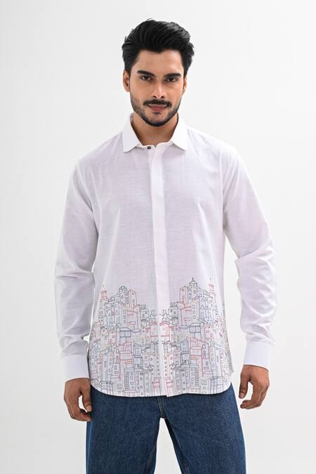 Kalpana Naik White Linen Embroidery Threaded Homes Hand Shirt at Aza Fashions Kalpana Naik_White Linen Embroidery Threaded Homes Hand Shirt _at_Aza_Fashions