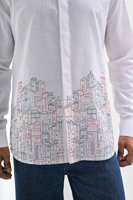 Buy Kalpana Naik White Linen Embroidery Threaded Homes Hand Shirt Buy_Kalpana Naik_White Linen Embroidery Threaded Homes Hand Shirt