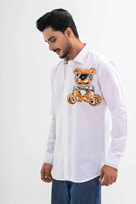 Buy Kalpana Naik White Linen Embroidery Teddy Buddy Hand Shirt Online at Aza Fashions Buy_Kalpana Naik_White Linen Embroidery Teddy Buddy Hand Shirt _Online_at_Aza_Fashions