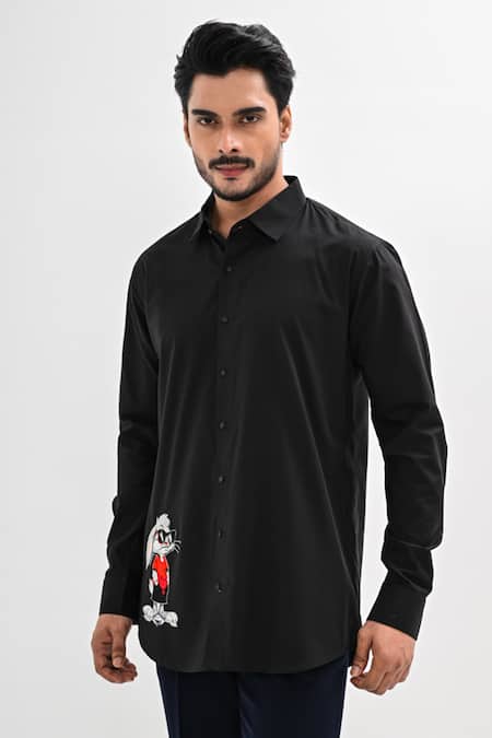 Buy Kalpana Naik Black Cotton Satin Embroidery Bunny Tales Hand Shirt Buy_Kalpana Naik_Black Cotton Satin Embroidery Bunny Tales Hand Shirt