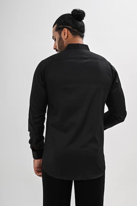 Shop Kalpana Naik Black Cotton Satin Embroidery Tiny Tribe Hand Shirt at Aza Fashions Shop_Kalpana Naik_Black Cotton Satin Embroidery Tiny Tribe Hand Shirt _at_Aza_Fashions