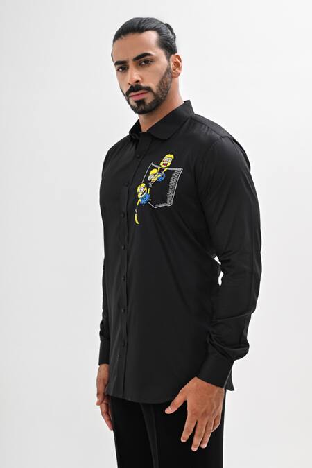 Buy Kalpana Naik Black Cotton Satin Embroidery Tiny Tribe Hand Shirt Online at Aza Fashions Buy_Kalpana Naik_Black Cotton Satin Embroidery Tiny Tribe Hand Shirt _Online_at_Aza_Fashions