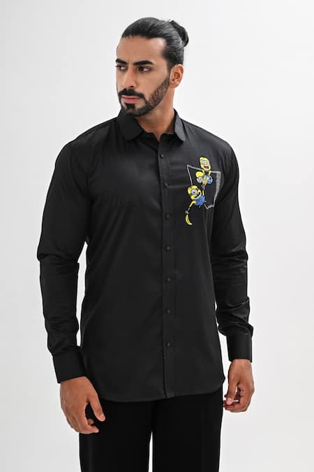 Kalpana Naik Black Cotton Satin Embroidery Tiny Tribe Hand Shirt