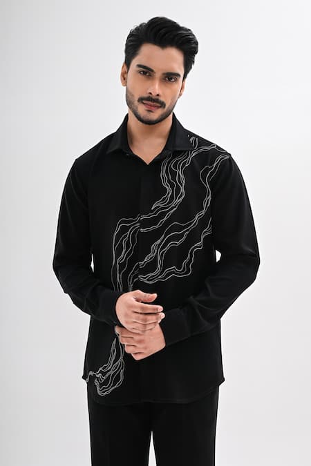 Kalpana Naik Black Crepe Embroidery, Beads The Line Edit Hand Shirt