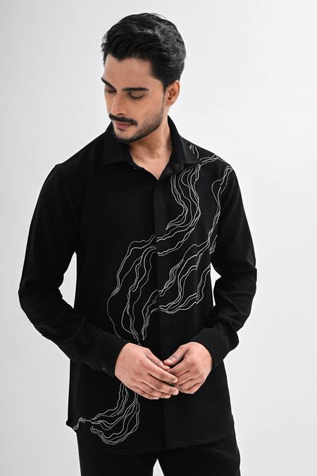 Shop Kalpana Naik Black Crepe Embroidery, Beads The Line Edit Hand Shirt Online at Aza Fashions Shop_Kalpana Naik_Black Crepe Embroidery, Beads The Line Edit Hand Shirt _Online_at_Aza_Fashions