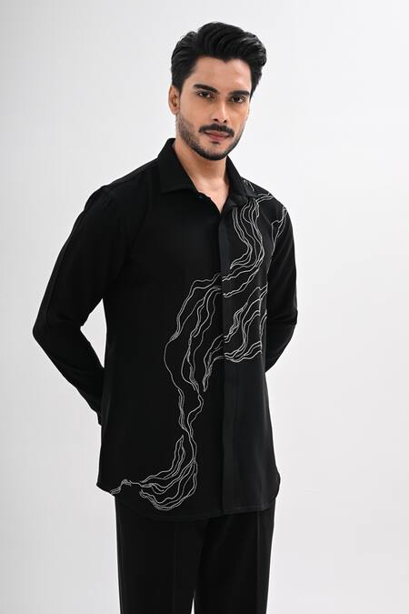 Kalpana Naik Black Crepe Embroidery, Beads The Line Edit Hand Shirt at Aza Fashions Kalpana Naik_Black Crepe Embroidery, Beads The Line Edit Hand Shirt _at_Aza_Fashions