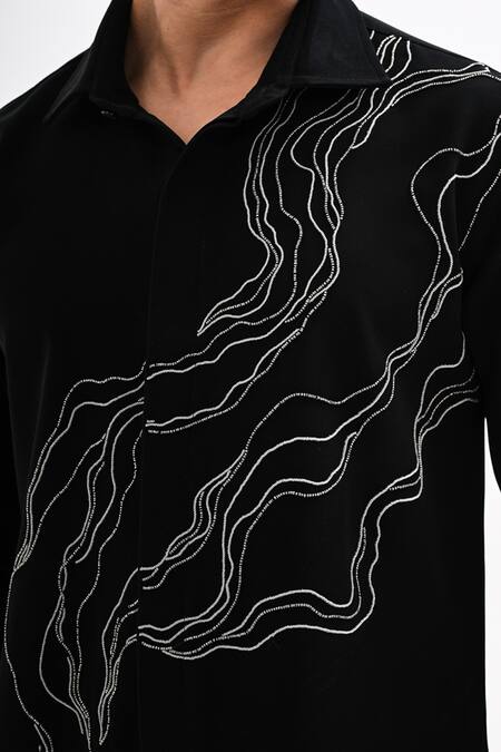 Buy Kalpana Naik Black Crepe Embroidery, Beads The Line Edit Hand Shirt Buy_Kalpana Naik_Black Crepe Embroidery, Beads The Line Edit Hand Shirt