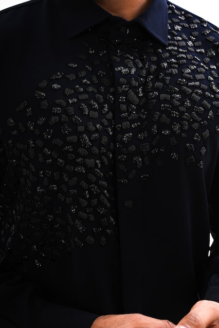 Kalpana Naik_Navy Crepe Embroidery, Beads Contour Play Hand Shirt _Online_at_Aza_Fashions