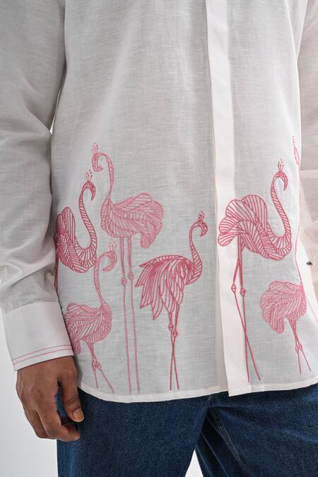 Buy_Kalpana Naik_White Linen Embroidery Tropical Muse Hand Shirt 